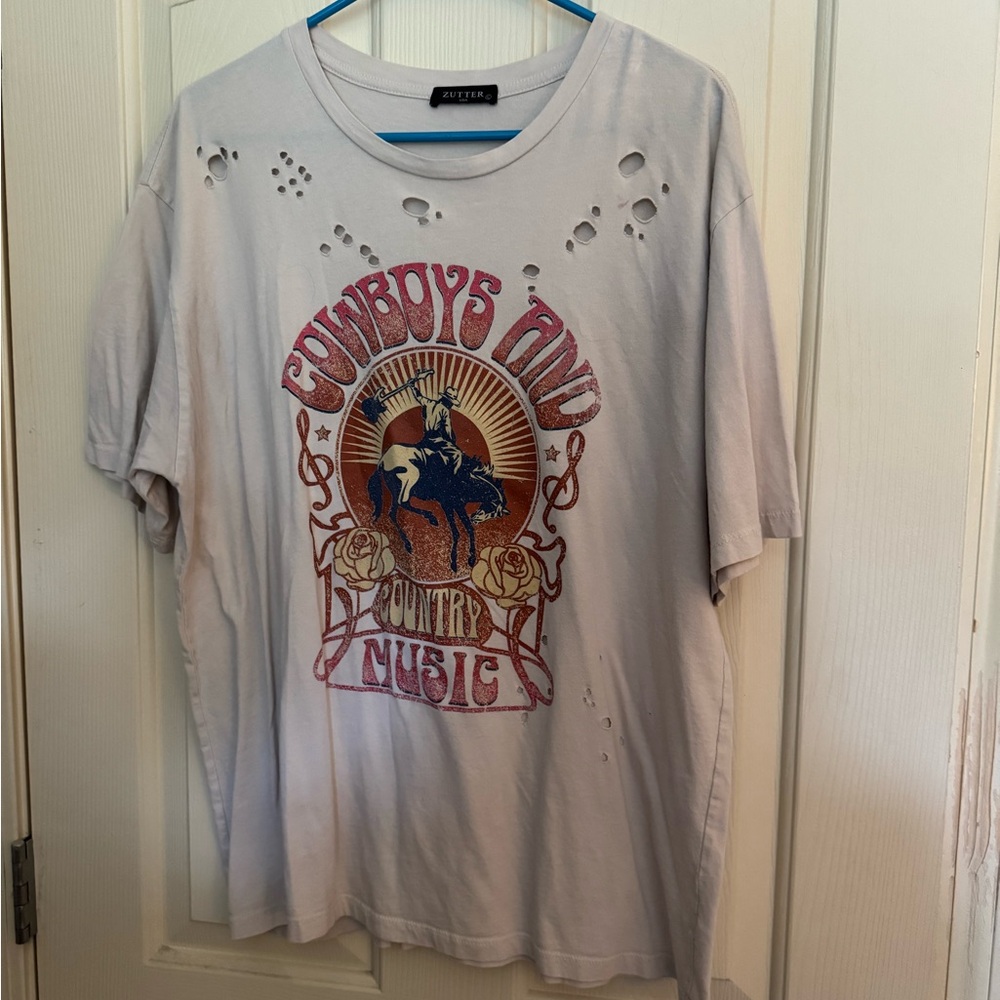 Oversized Tan Cowboys and Country Music Graphic Tee